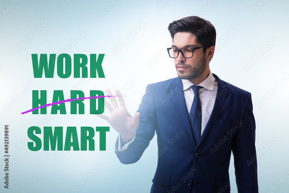 Businessman in working smart not hard concept Businessman in working smart not hard concept