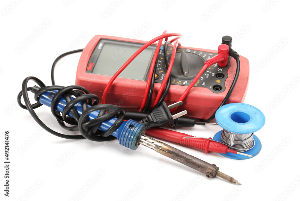 Tools for home electrical repair on white background Tools for home electrical repair on white background