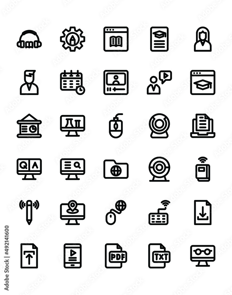 Online Learning Icon Set 30 isolated on white background Online Learning Icon Set 30 isolated on white background