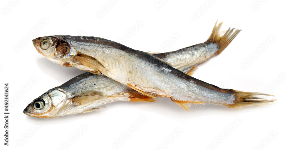 dried fishes isolated on white background