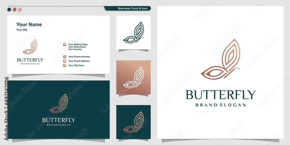 Beauty butterfly logo design with creative element Premium Vector