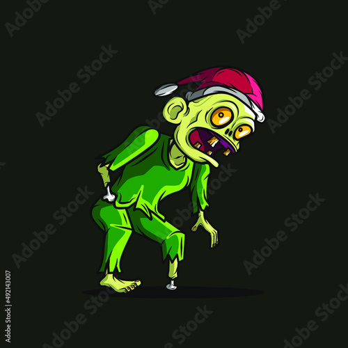 Zombie santa christmas undead art logo. Colorful design with dark background. Abstract vector illustration. © Christosign