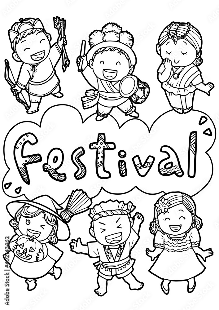 祝祭のために伝統的な衣装を着ている子供たち 祝祭のために伝統的な衣装を着ている子供たち