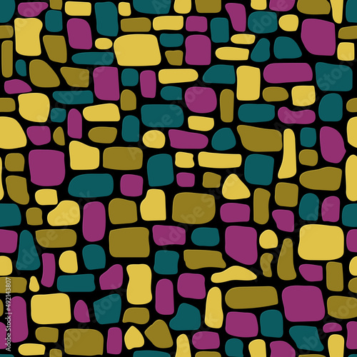 paving stones. color wall. abstract vector shapes. chaotic mosaic tiles. seamless pattern. simple repetitive background. textile design template. fabric swatch. wrapping paper. continuous print