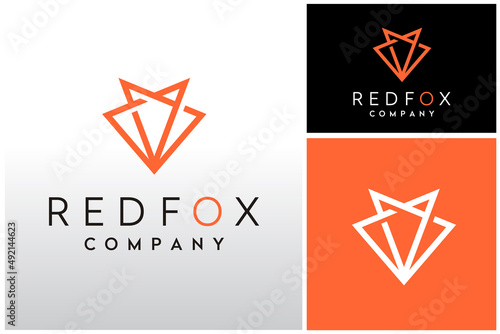 Simple Geometric Red Fox Wolf head modern line art logo design