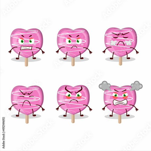 Pink lolipop love cartoon character with various angry expressions