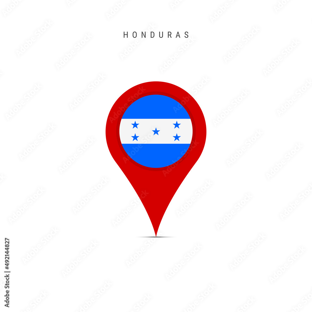Teardrop map marker with flag of Honduras. Honduran flag inserted in the location map pin. Flat vector illustration isolated on white background. Teardrop map marker with flag of Honduras. Honduran flag inserted in the location map pin. Flat vector illustration isolated on white background.