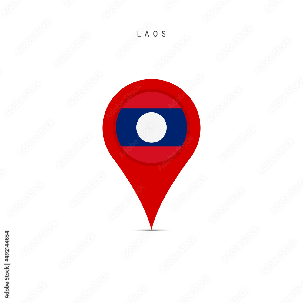 Teardrop map marker with flag of Laos. Laotian flag inserted in the location map pin. Flat vector illustration isolated on white background. Teardrop map marker with flag of Laos. Laotian flag inserted in the location map pin. Flat vector illustration isolated on white background.