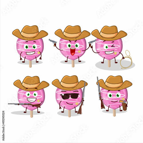 Cool cowboy pink lolipop love cartoon character with a cute hat