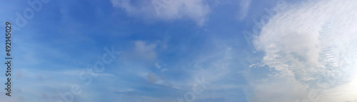 Panorama sky with cloud on a sunny day. Beautiful cirrus cloud..