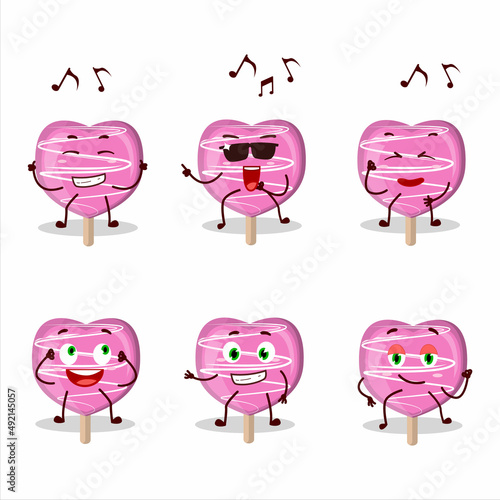 An image of pink lolipop love dancer cartoon character enjoying the music