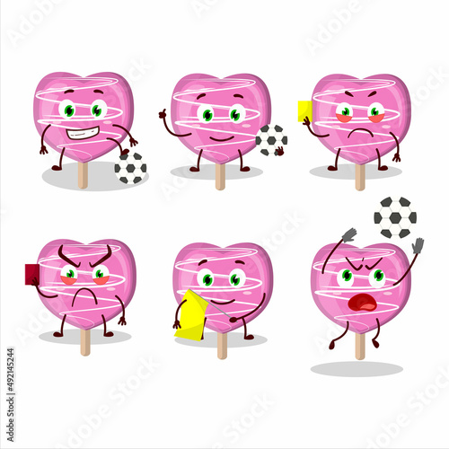 Pink lolipop love cartoon character working as a Football referee