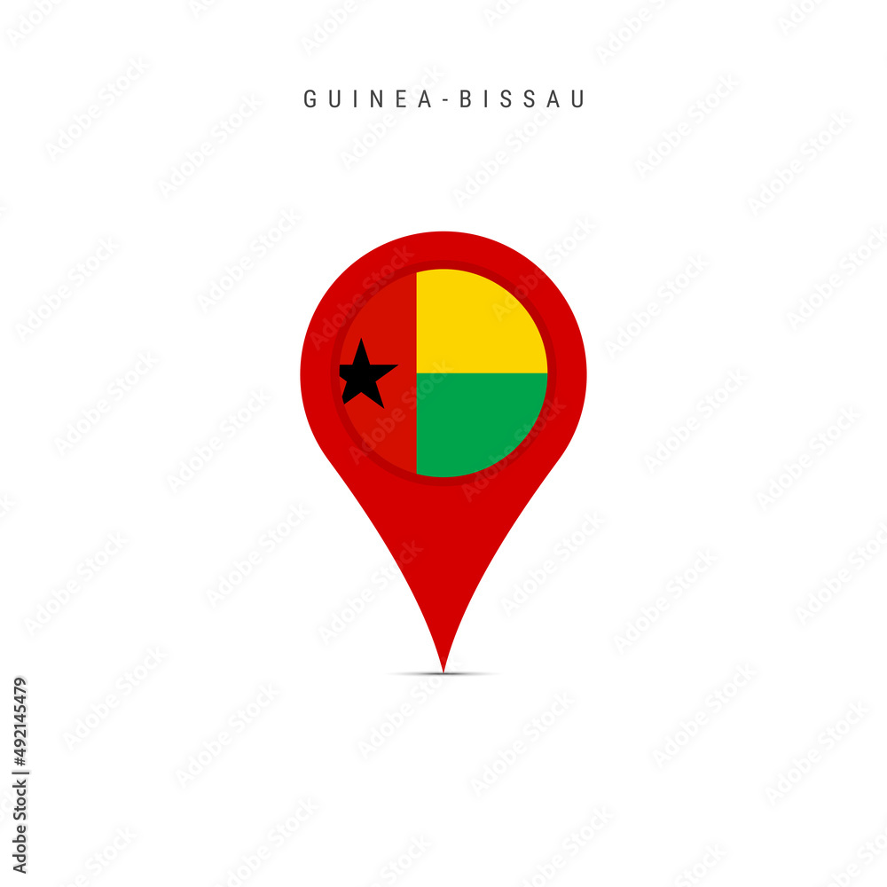 Teardrop map marker with flag of Guinea-Bissau. Republic of Guinea-Bissau flag inserted in the location map pin. Flat vector illustration isolated on white background. Teardrop map marker with flag of Guinea-Bissau. Republic of Guinea-Bissau flag inserted in the location map pin. Flat vector illustration isolated on white background.