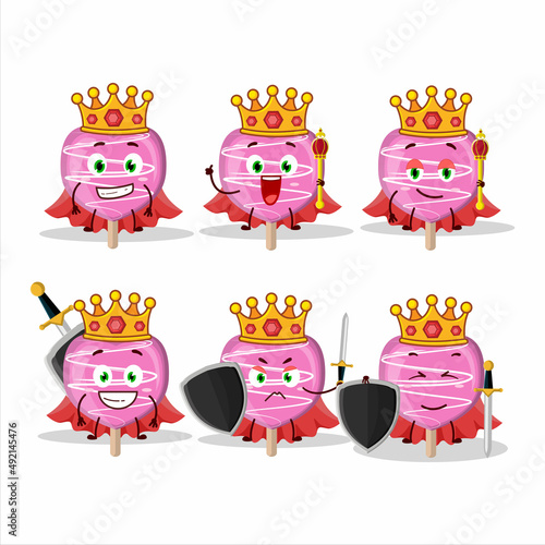 A Charismatic King pink lolipop love cartoon character wearing a gold crown