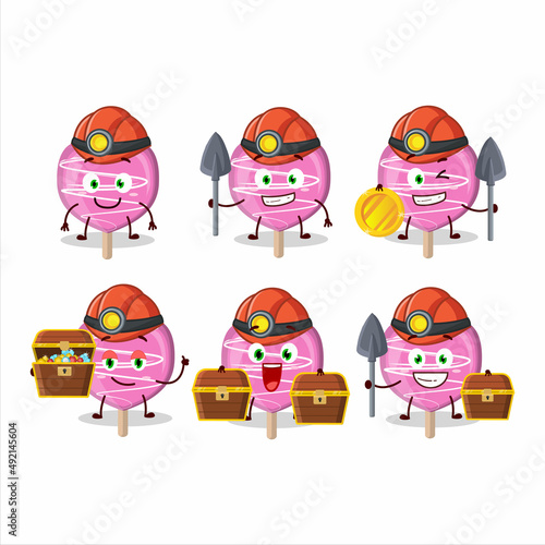 miners pink lolipop love cute mascot character wearing helmet