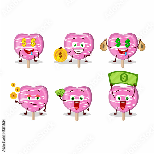 Pink lolipop love cartoon character with cute emoticon bring money