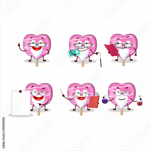Professor pink lolipop love academic cartoon character working on laboratory