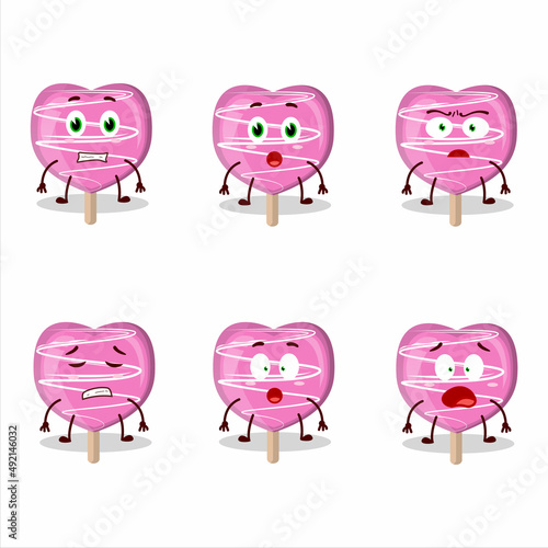 Character cartoon pink lolipop love with scared expression