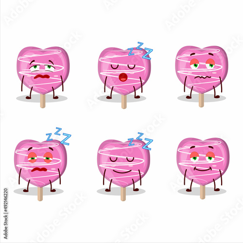 Cartoon character of pink lolipop love with sleepy expression