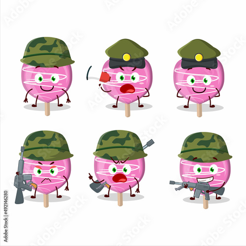 A charming soldier pink lolipop love cartoon picture bring a gun machine