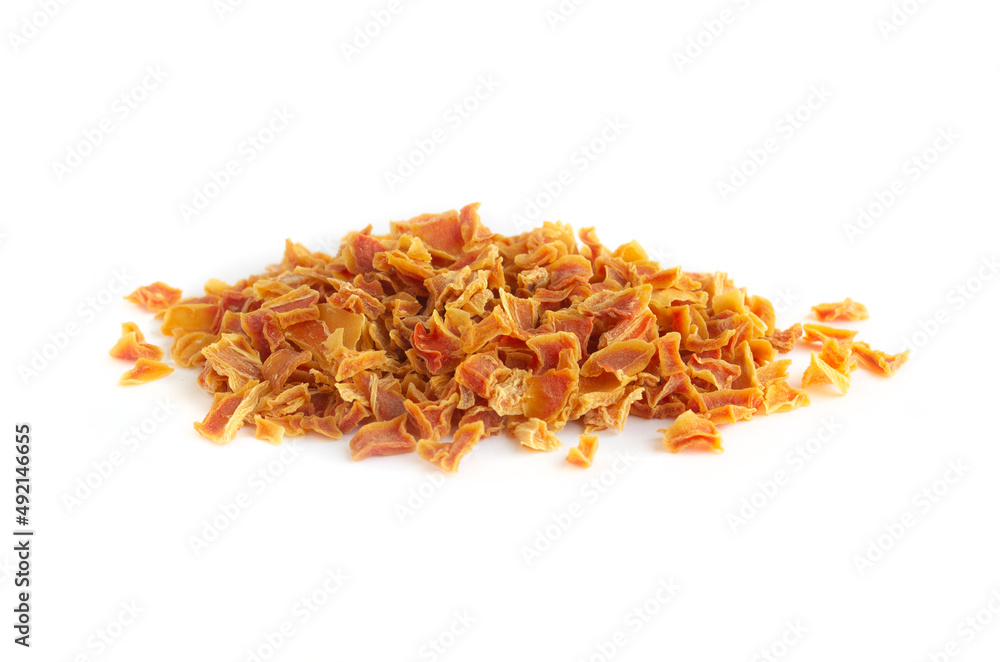 Heap of Dried Diced Carrots in Point of View Shot Heap of Dried Diced Carrots in Point of View Shot