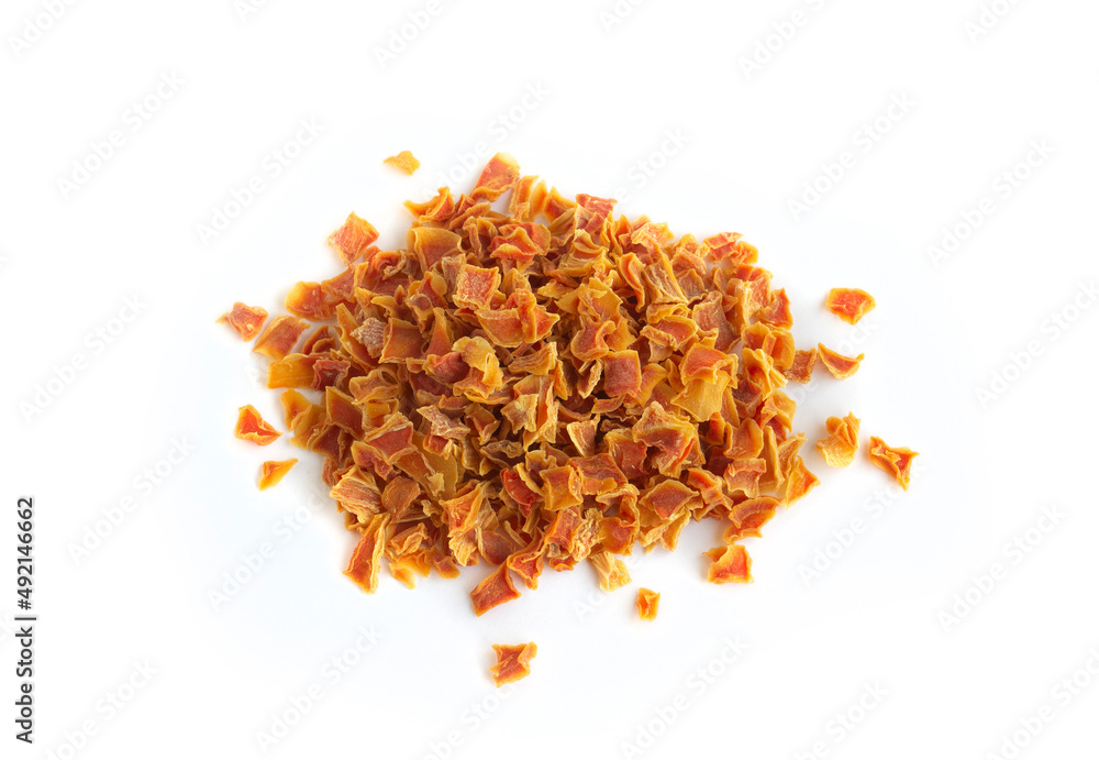 Pile of Dried Carrot Pieces in Top Down View Pile of Dried Carrot Pieces in Top Down View