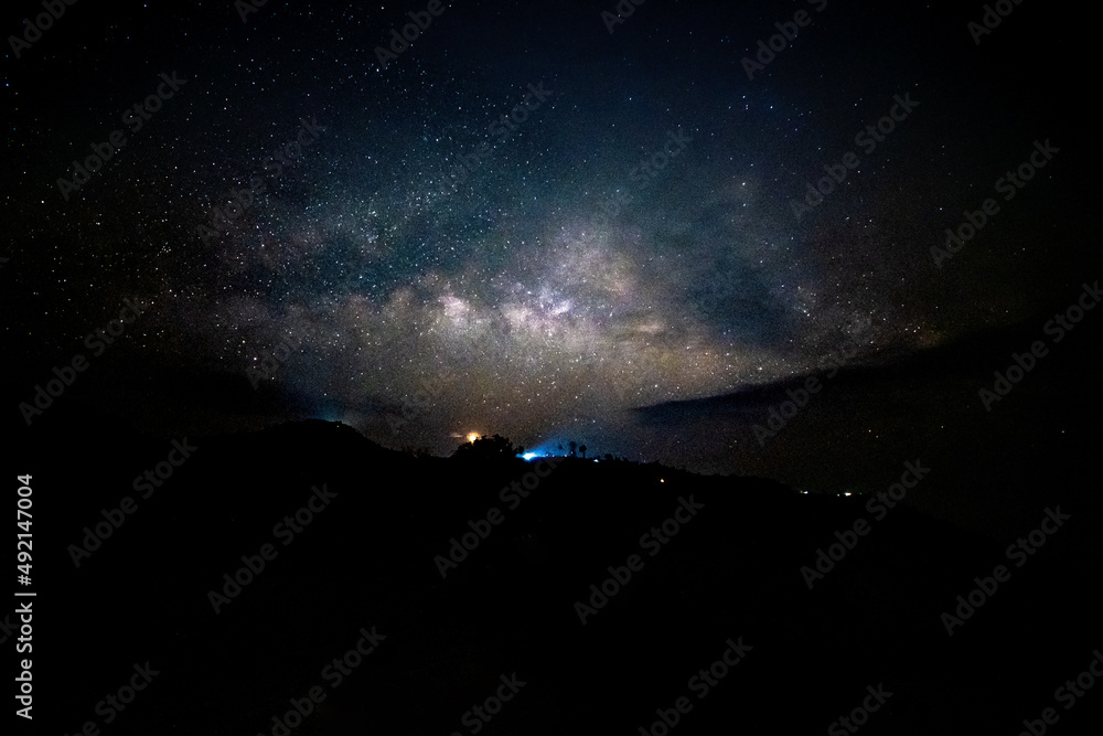 View universe space shot of milky way galaxy with stars on a night sky background. The Milky Way is the galaxy that contains our Solar System.