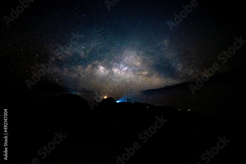 View universe space shot of milky way galaxy with stars on a night sky background. The Milky Way is the galaxy that contains our Solar System.