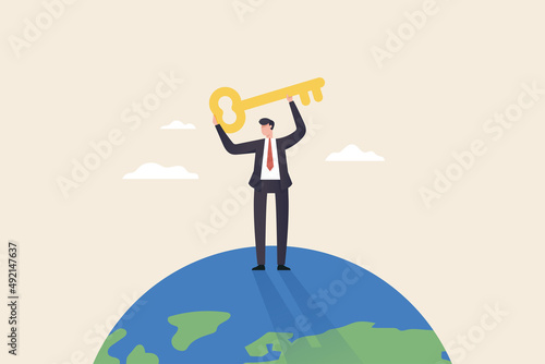 Key to business success. Global business expansion or achieve career target concept.