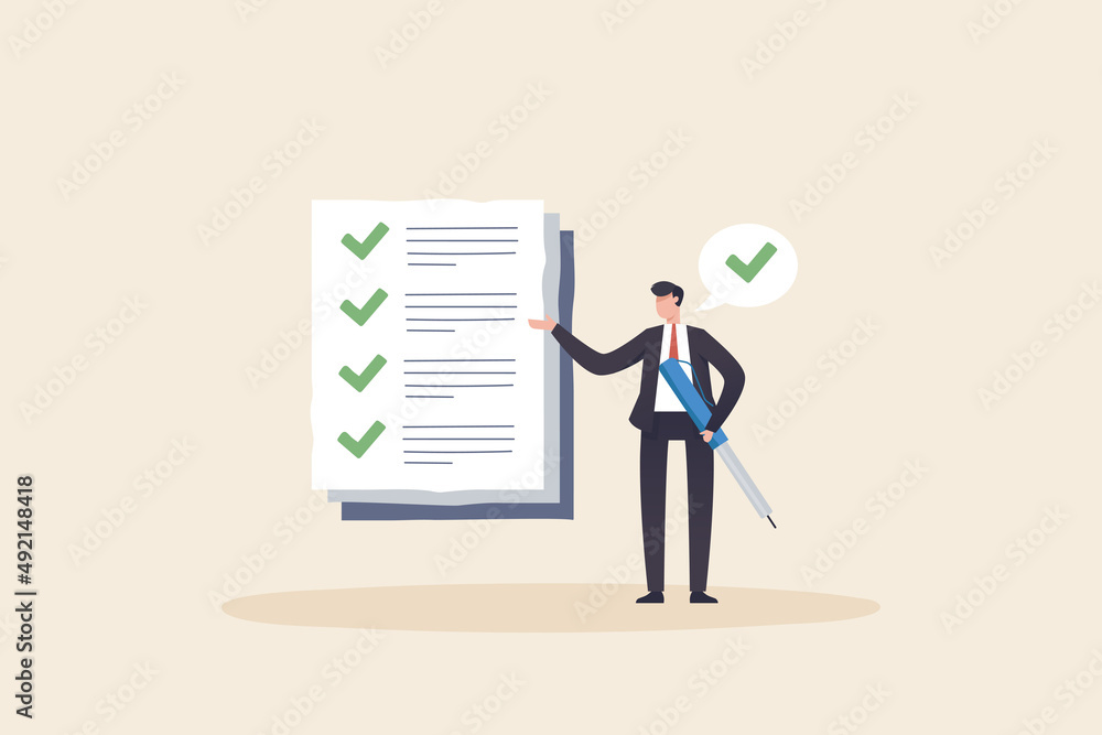 Businessman checking documents. Project tracking or goal tracker. Successfully completed part of checklist and progress is well done. Businessman checking documents. Project tracking or goal tracker. Successfully completed part of checklist and progress is well done.