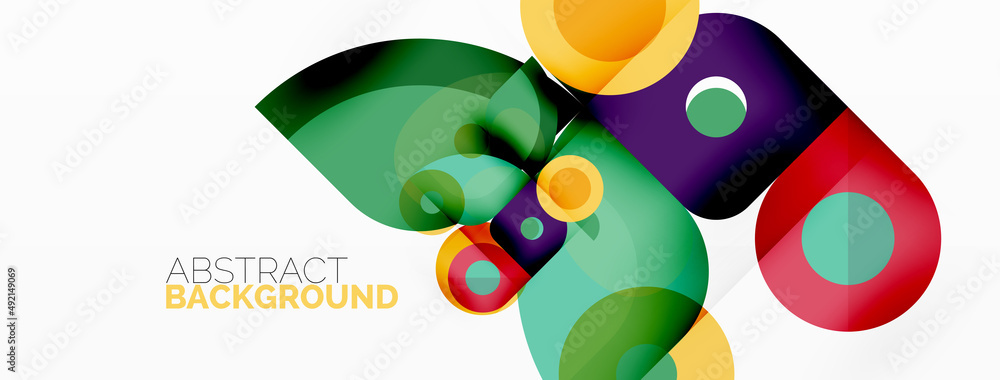 Colorful round shapes, circles and triangles background. Minimal geometric template for wallpaper, banner, presentation Colorful round shapes, circles and triangles background. Minimal geometric template for wallpaper, banner, presentation
