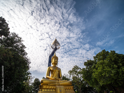 Golden Buddha Statue Sitting on Khao Kradong Buriram Province