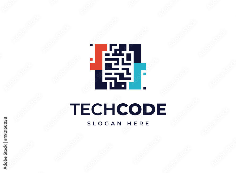 Tech code online icon logo symbol, Creative reading bar code block technology scanning vector logo design Tech code online icon logo symbol, Creative reading bar code block technology scanning vector logo design