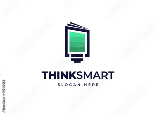 Bulb energy charger power technology electricity vector logo design, Creative think book education lamp icon logo design