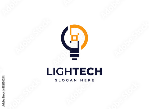 Light tech bulb lamp shine vector logo design, Code idea light bulb technology smart electricity vector logo design