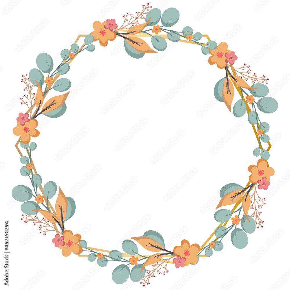 Fototapeta premium Beautiful floral wreath wedding invitation card template