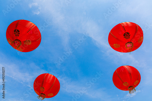 Chinese new year lantern on the blue sky 