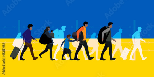 Refugees and immigrants concept, Ukraine flag, vector Illustration