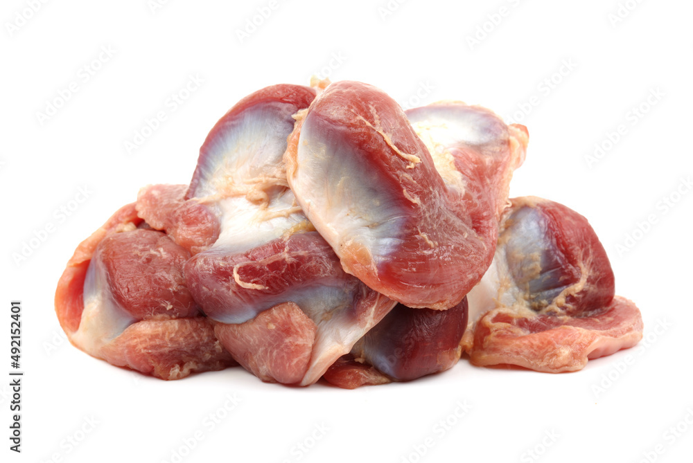 Raw Chicken gizzards on white background Raw Chicken gizzards on white background