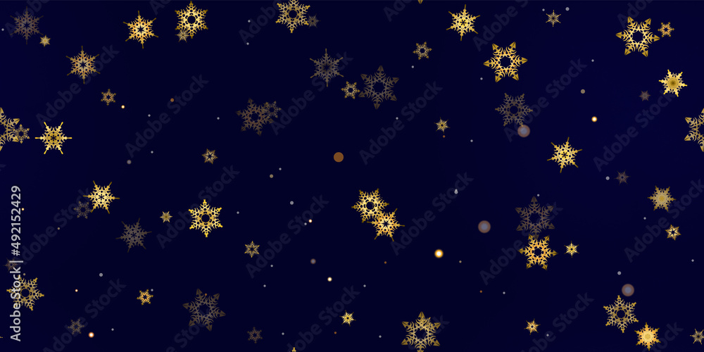 Naklejka premium Gold Falling Snowflakes seamless pattern.