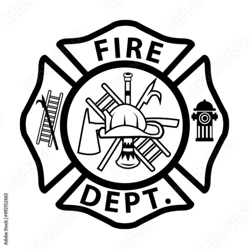 Fototapete fireman emblem sign on white background
