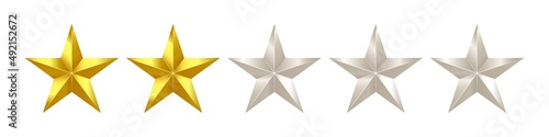 2 stars rating icon. 2 out of 5 stars rating. Two golden feedback stars icon. Customer feedback rating. 2 stars rating review concept. High resolution 2 stars rating illustration.