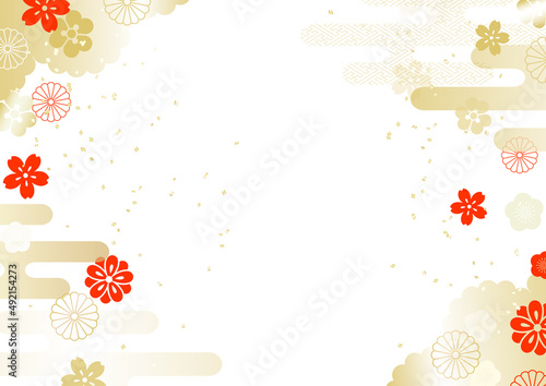 和柄背景　金赤