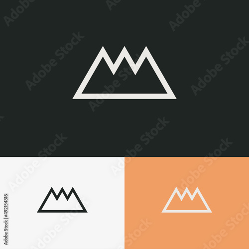 Minimal triangle mountain adventure landscape logo vector design concept. Outdoor hiking company brand logomark illustration. Can representing tourism, travel, sport, climbing, explore, wild, nature.