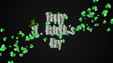 Happy St Patrick's Day. Abstract Background with Green Flying Clovers Leaves. backdrop black color vector illustration.