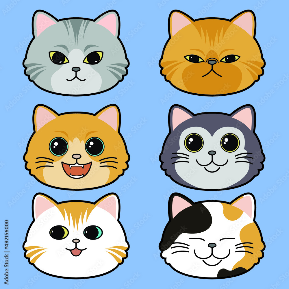 Fototapeta premium cute cat collection cat face vector illustration