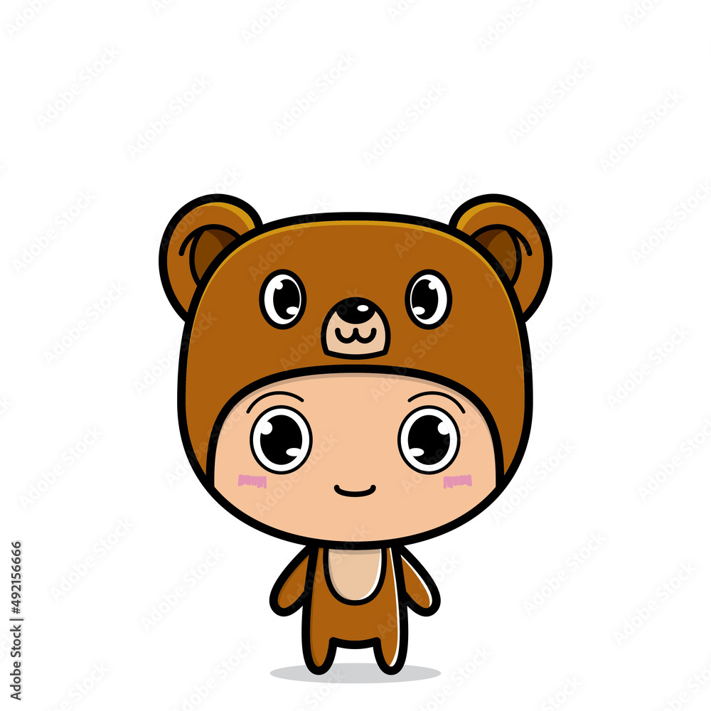 cute cartoon with a bear animal mascot costume