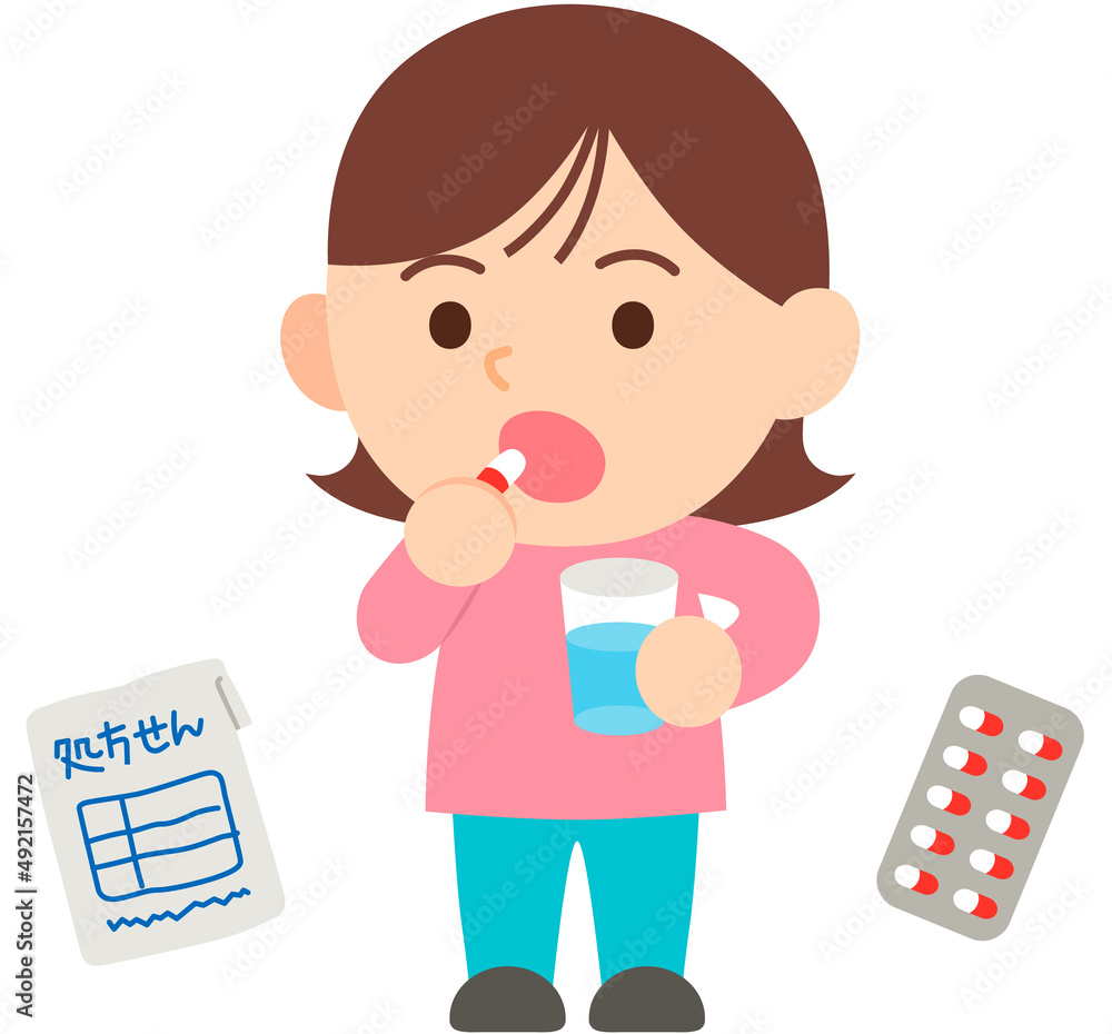 薬を飲む女性_主線なし 薬を飲む女性_主線なし