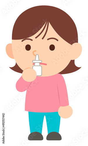 点鼻薬を使う女性_主線なし