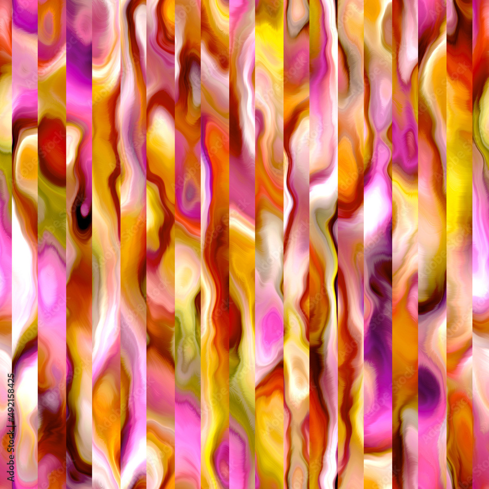 Fototapeta premium Fun summer ombre tie dye batik thin stripes pattern. Seamless space dyed bleed stripe linear effect. Washy boho beachy and active wear all over vertical line print.